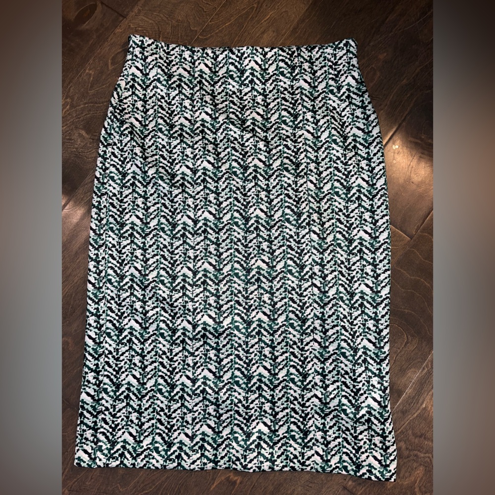 Green, Black, and White Midi Pencil Skirt for Work